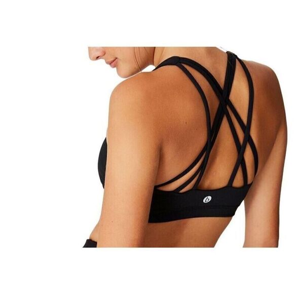 cotton: ON 670031-01 Women's Sz Small Black Strappy Sports Crop Bra - Picture 5 of 5
